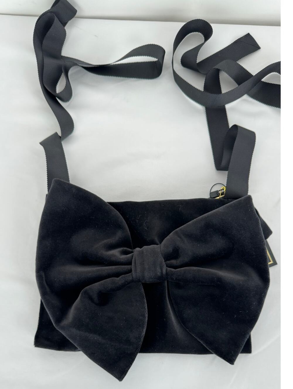 Les Archives Velvet Bow Ribbon Tie Purse Crossbody New Black Cocktail Belt Bag